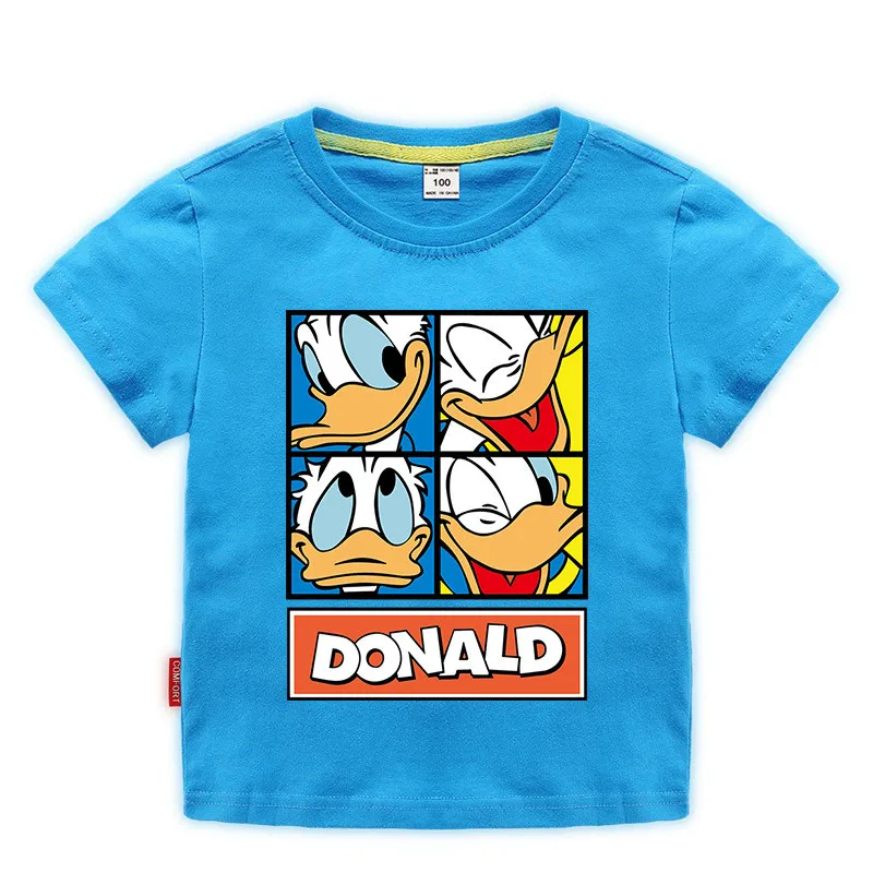 Disney 1 vasaros vaikų marškinėliai ančiukas Donaldas susiuvimo apvalios kaklo peties sagtis, T-marškinėliai, vaikiški drabužiai namų cool