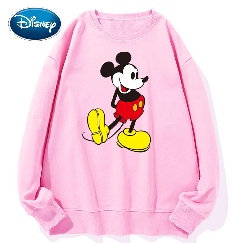 Disney Stilingas Mickey Mouse Animacinių filmų Spausdinimo O-Kaklo Megztinis Porų Vienodų Moterų Marškinėliai ilgomis Rankovėmis Prarasti Viršūnės S - 3XL 9 Spalvos