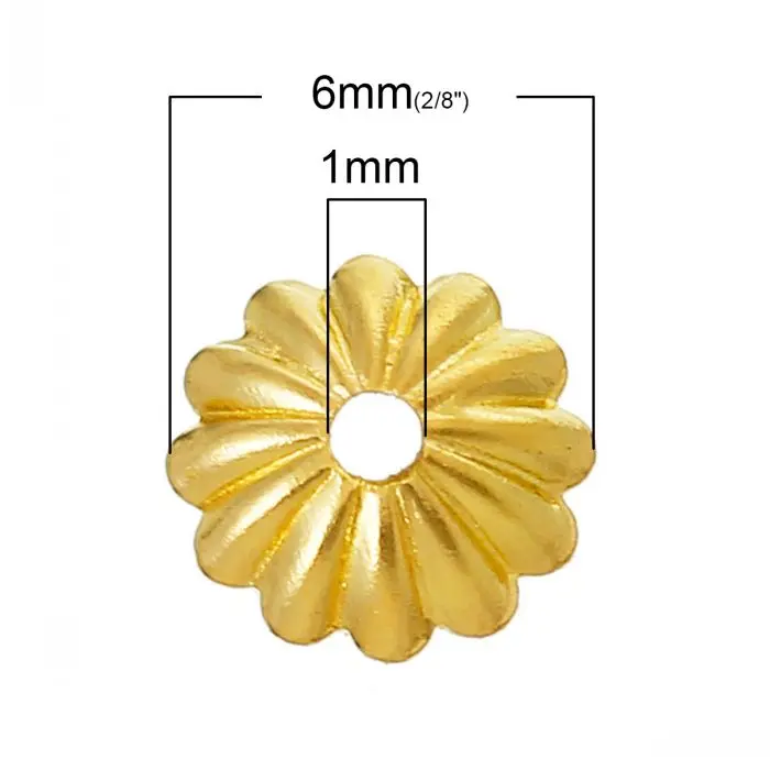 DoreenBeads Vario Granulių Kepurės Gėlių aukso Spalvos(Tinka 6mm-8mm Granules)6mm x 6mm(2/8