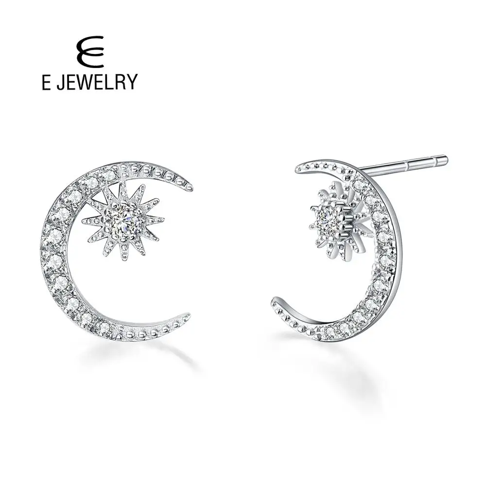 E 925 Sterling Silver Moon Star Stud Auskarai Kubinių Zirconia Auskarai Moterims, Moteriška Fine Jewelry 2020 m.