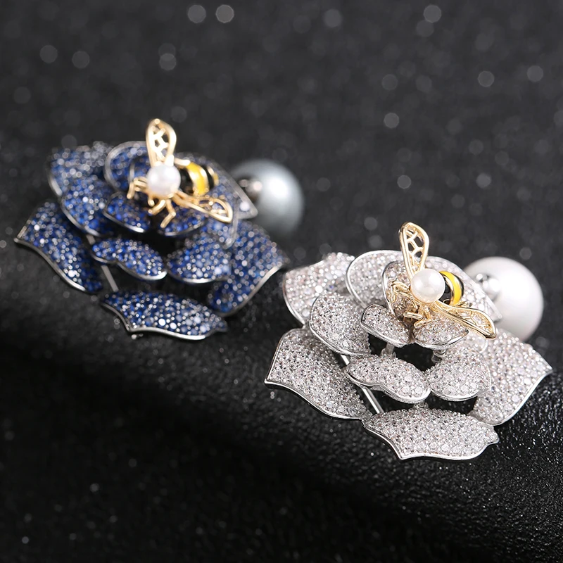 Elegantiškas Bičių Gėlių Sages Emalio Smeigtukai Bičių Crystal Rose Papuošalai Pin Broach Vestuvių Puokštė Pin Brosche femme bijoux