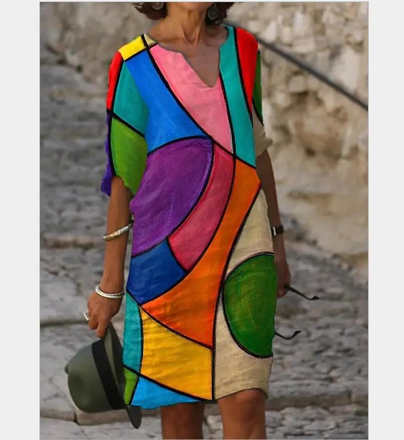 Elegantiškas Moteris, Lino Medvilnės Suknelė Vasaros 2020 V-Kaklo Pusė Rankovės-Line Suknelės Moterų Derliaus Mygtuką, Purus Suknelė, Vestidos