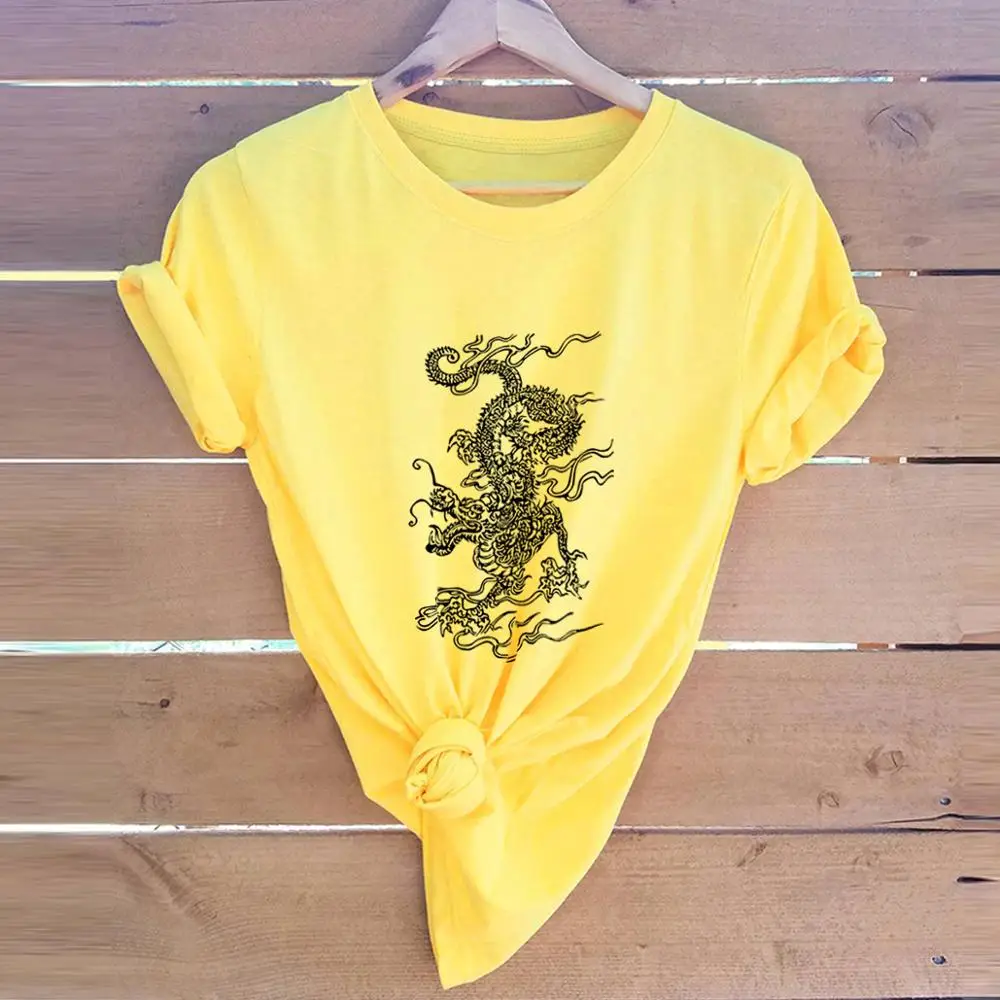 Estetinės Medvilnės Marškinėliai Moterims Harajuku Tees Marškinėliai Femme stiliaus Kinijos drakonas spausdinti moteriški marškinėliai Prarasti didelio dydžio Marškinėlius Viršūnės