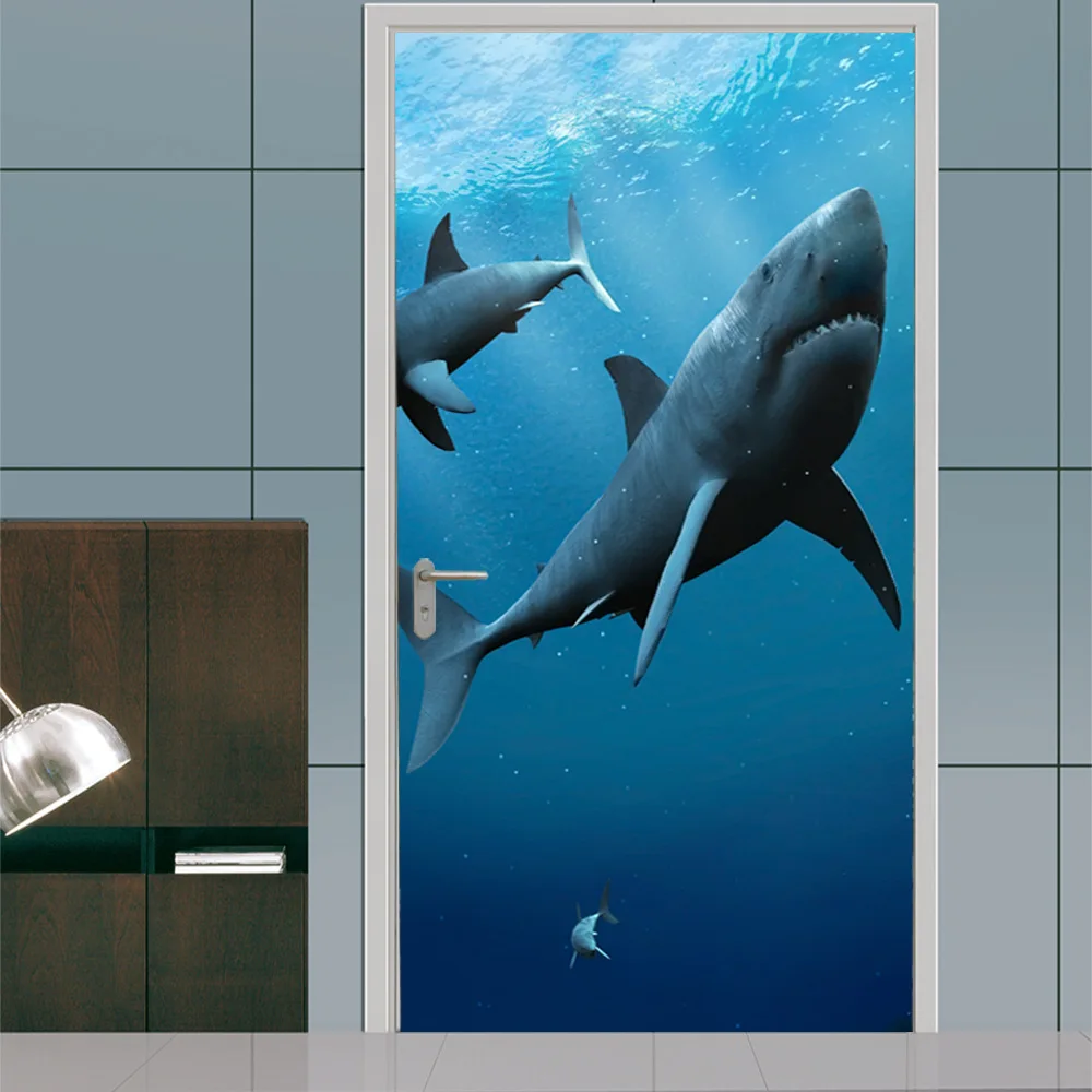 Europos Naujų Gyvūnų Ryklys Durų Lipdukai Lipni Mėlyna Giliai Jūros Durų Apmušalai 