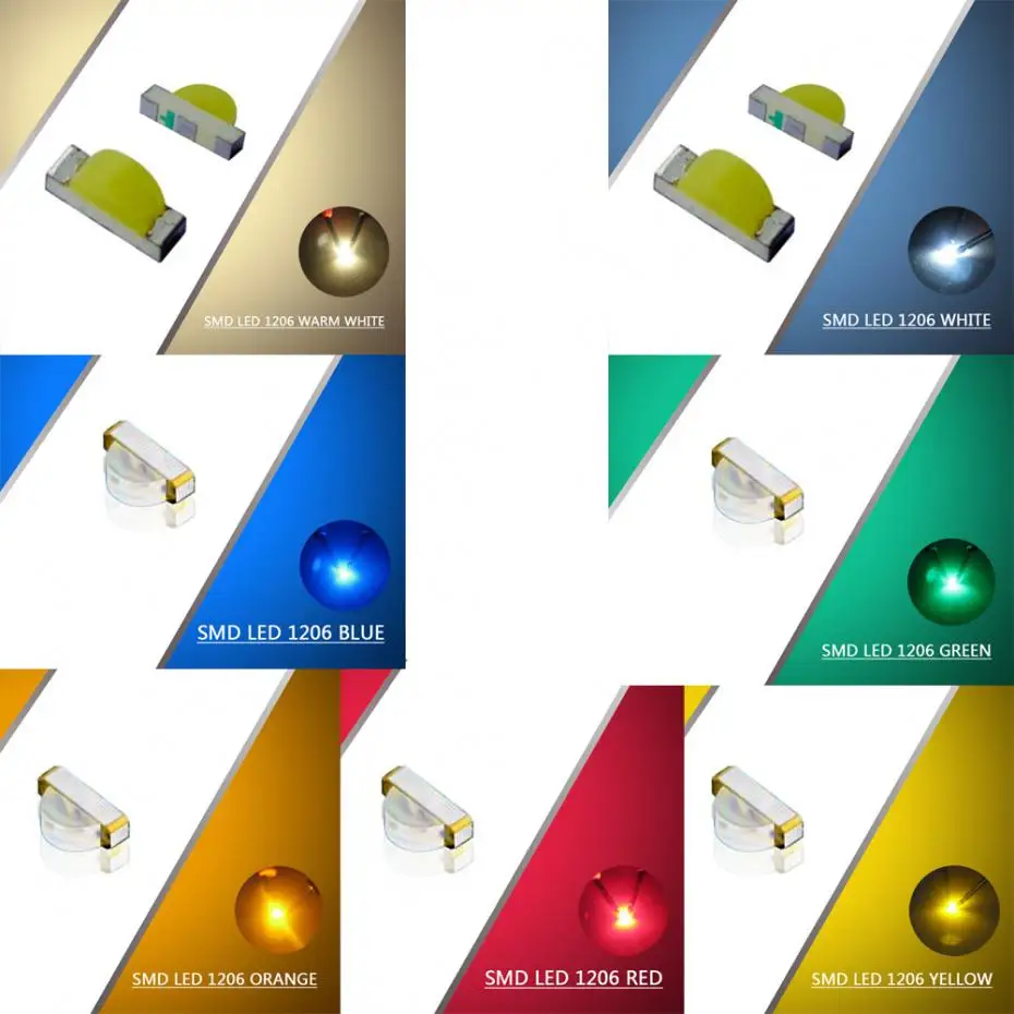 Evemodel 100vnt S1206 SMD LED Raudona/Balta/Šiltai Balta/Mėlyna/Žalia/Geltona/Oranžinė Led Pusėje liuminescencija led 1/35 gelezinkelio modeliavimas