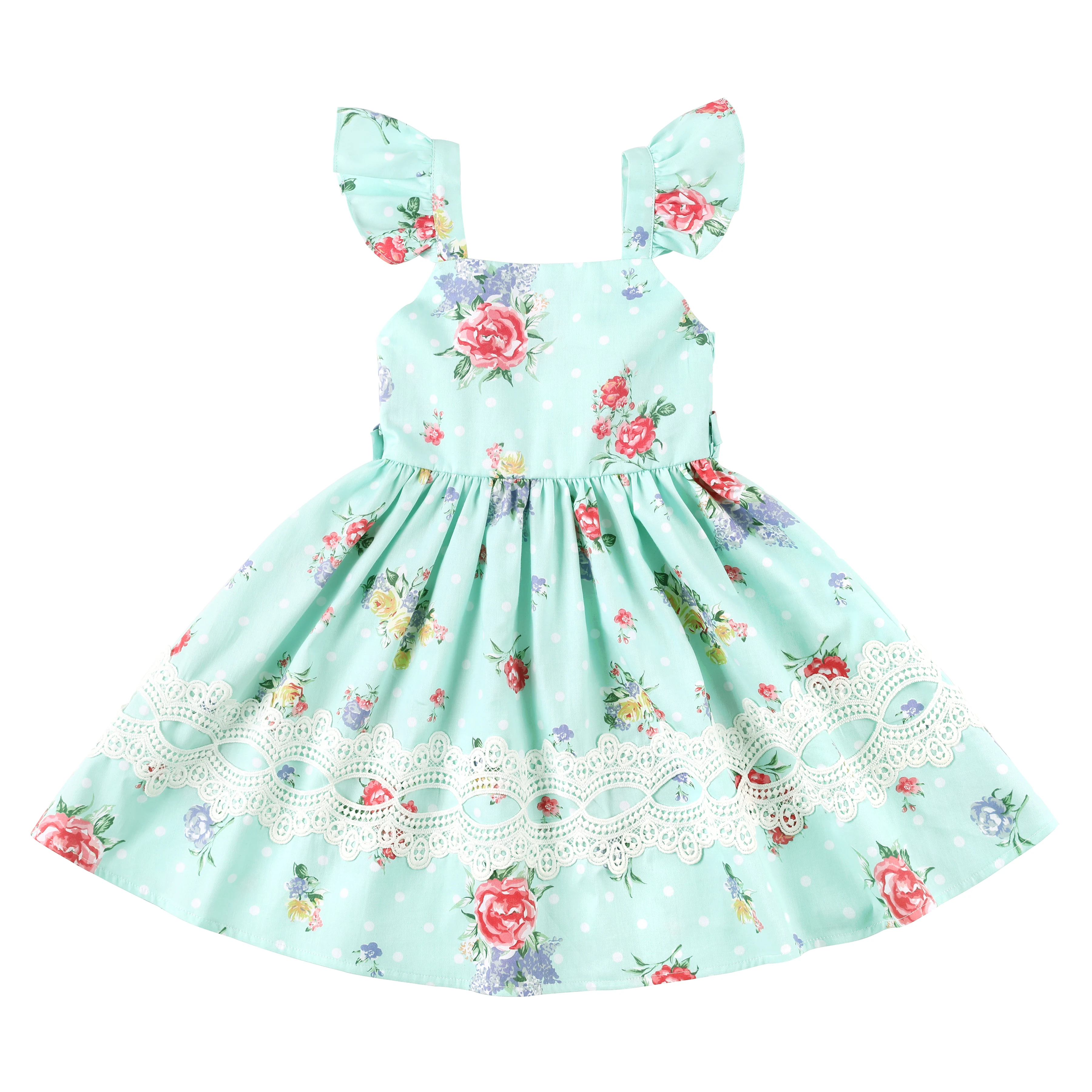 Flofallzique 2020 Prekės Baby Girl Dress Derliaus Gėlių Ilgai Juostos Dizainas Mielas Princesė Bamblys Drabužius Vasaros Šalis