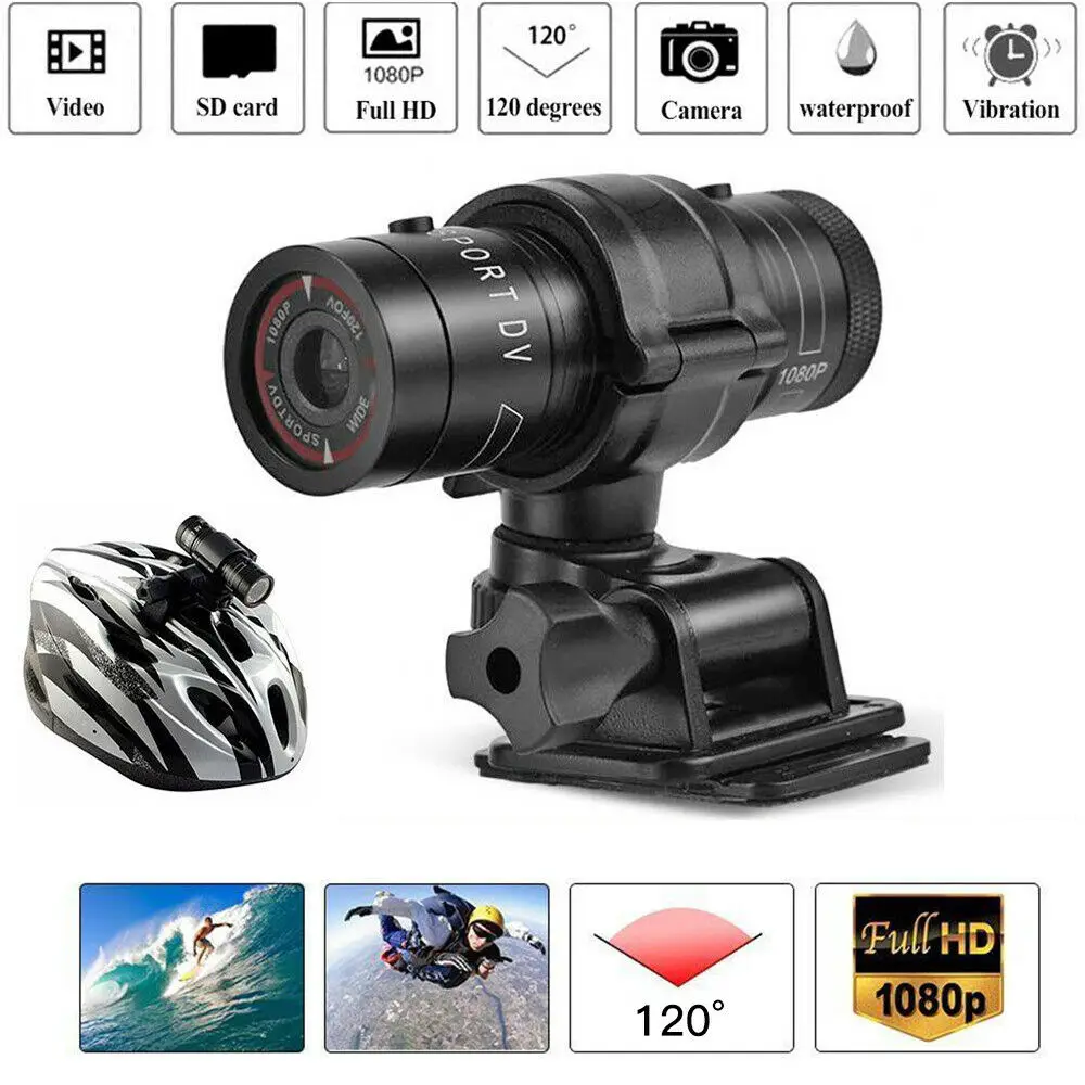 Full HD 1080P Brūkšnys Cam Motociklo, Dviračio Šalmas Sporto Veiksmo Kamera F9 Moto Dviračių DVR Kamera Automobilio Vaizdo įrašymo Bloggers