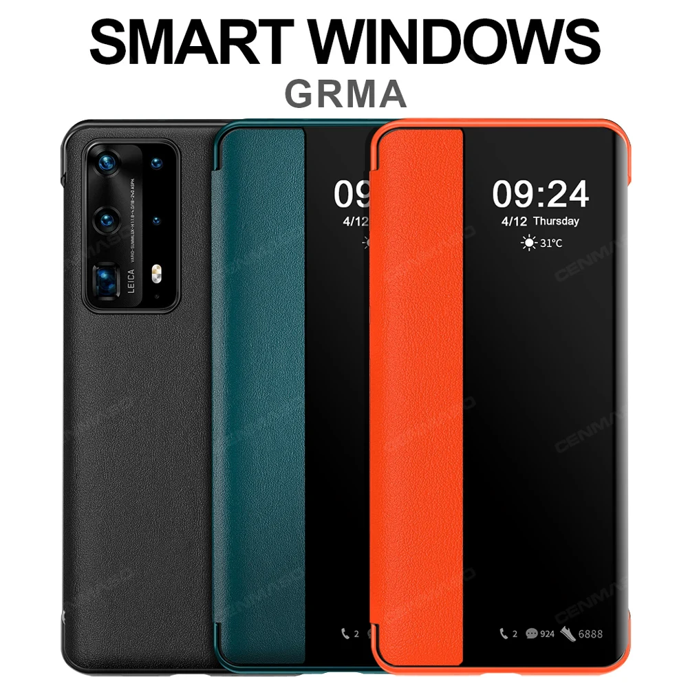 GRMA Originalus natūralios Odos Veidrodis Smart View Lange Palieskite Apversti Apsaugoti Padengti Huawei P40 30 Mate 30 Pro atsparus smūgiams Atveju