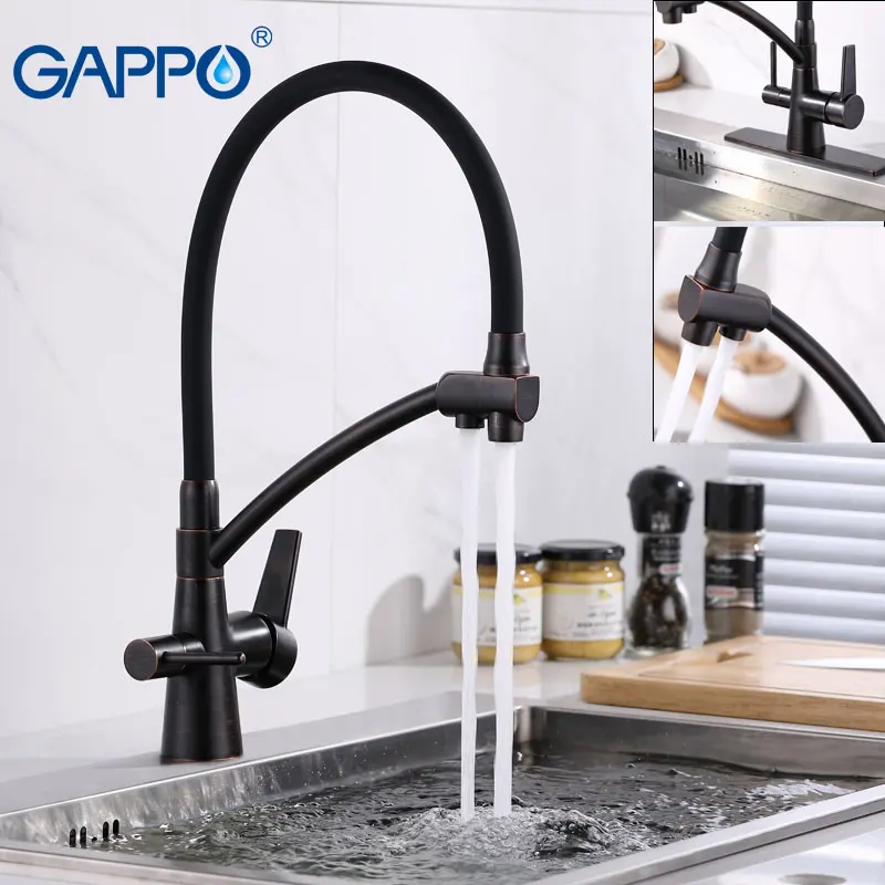 Gappo juoda pilka virtuvės kriauklė maišytuvas 3 būdas vandens filtras bakstelėkite žalvario virtuvės maišytuvas Įdėti Maišytuvas Virtuvės Kranas Žalvario maišytuvas