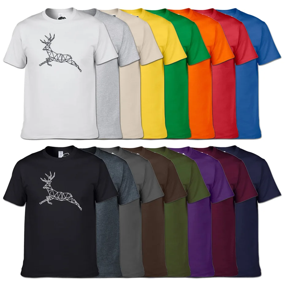 Geometrinis Gyvūnų Elnių Šokinėja Print T-Shirt 2018 Naujas Vasaros Brand T marškinėliai Mados Atsitiktinis vyriški Medvilniniai Trumpas rankovėmis Marškinėlius Tees