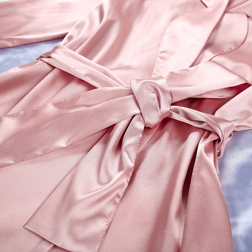 HiLoc Rožinė Satino Pižama Nustatyti Moterų Mantija Rinkiniai Sleepwear Šilko Namų Kostiumas Varčias Trys Ketvirtį Rankovės Rūbeliai Prarasti Padalinta Kelnes Kietas