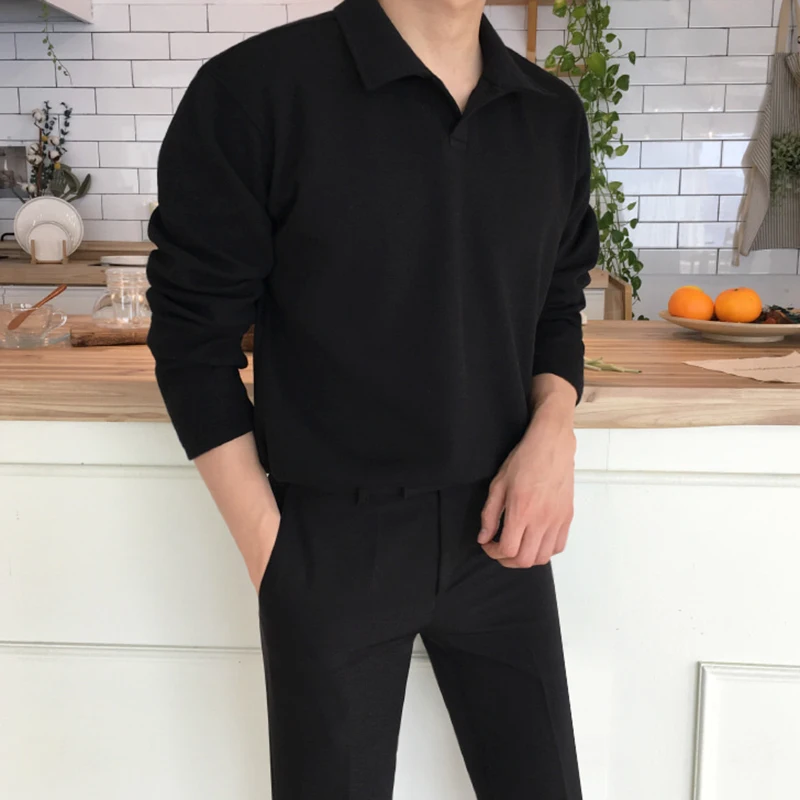 IEFB vyrų drabužiai ilgomis rankovėmis polo marškinėliai pavasario 2021 naujų korėjos mados medvilnės atsitiktinis juoda viršūnes vyrų pagrindinio tendencija drabužiai