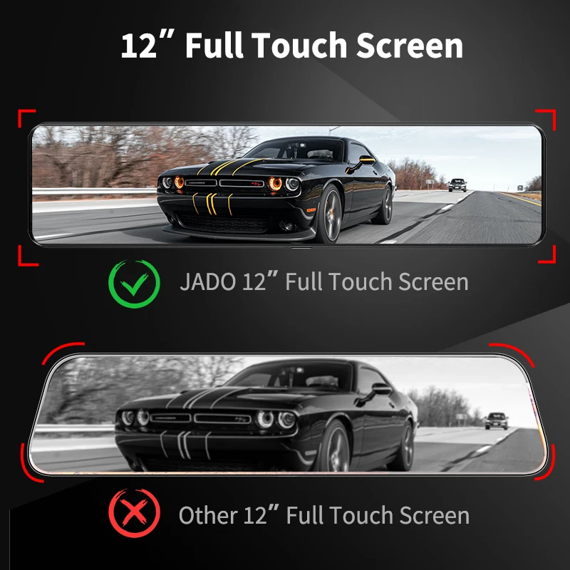 JADO 12 Colių Jutiklinis Ekranas, galinio vaizdo Veidrodėliai Brūkšnys Cam 1080P Automobilių DVR Stream Media Brūkšnys Kameros, Priekiniai Ir Galiniai Automobilio Kamera, Diktofonas