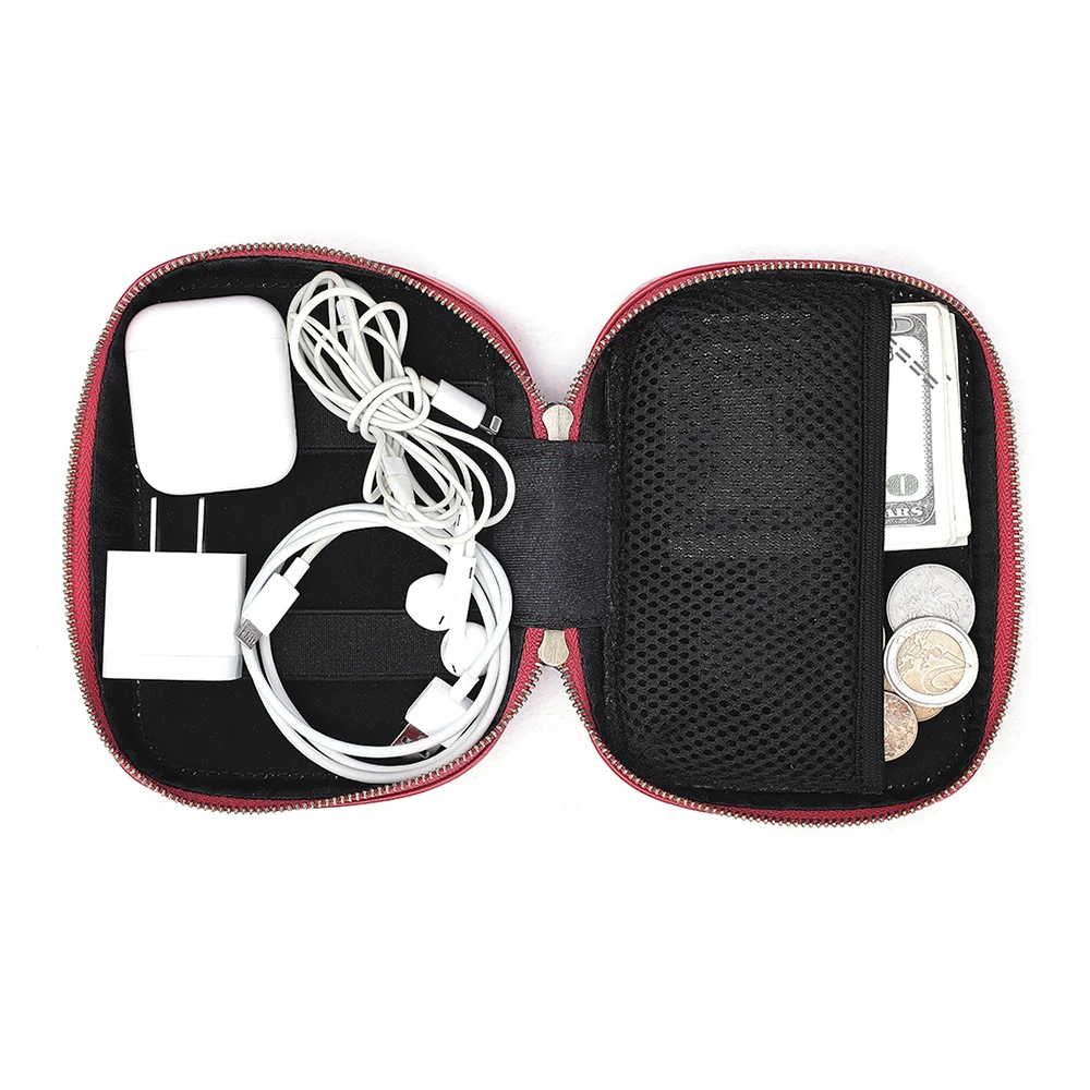 JOYIR natūralios Odos Kelionių Užtrauktukas Atveju, Ausinių Saugojimo Dėžutė Nešiojamų USB Kabelis Organizatorius Daugiafunkcį Balansinė Monetų Krepšys