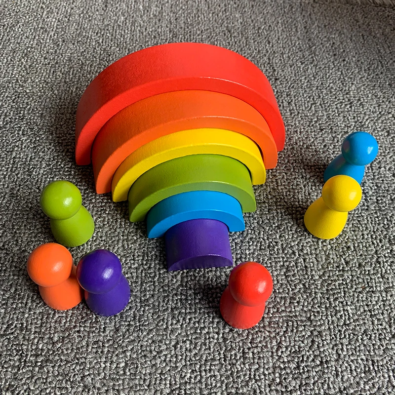 JaheerToy Medinių Žaislų Blokus, Vaikų Žaislai Vaivorykštė Stacker Švietimas Šeimos Dėlionės Žaidimai Spalva Namas Montessori