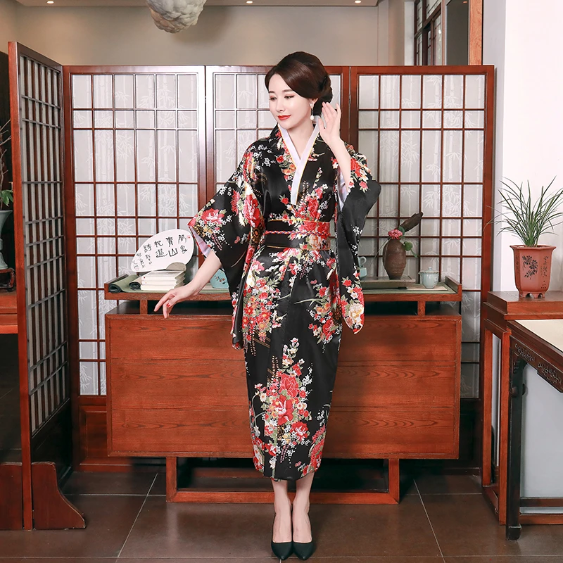 Juoda Mados Tendencijos įvairiose Moterų Seksualus Kimono Yukata Su Obi Naujovė vakarinę Suknelę Japonijos Cosplay Kostiumas Gėlių sleepwear