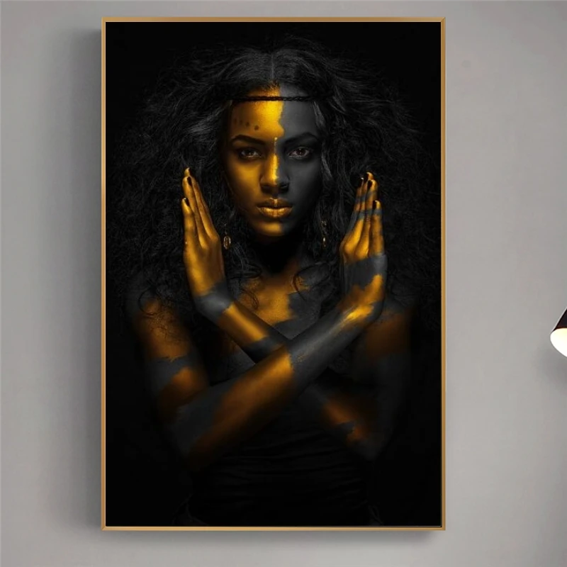 Juodos ir Aukso Afrikos Nuogas Moteris Indijos Naftos Tapyba ant Drobės, Plakatų ir grafikos Skandinavijos Sienos Meno Nuotrauka už Kambarį