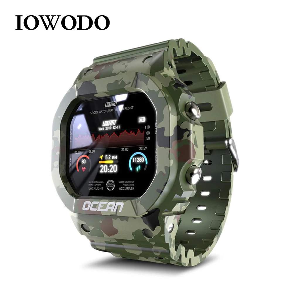 Kamufliažas Smart Watch Vyrų Fitneso Tracker Iš Dėvėti Sporto Žiūrėti Širdies Ritmo Monitorius Smartwatch 3 Spalvos