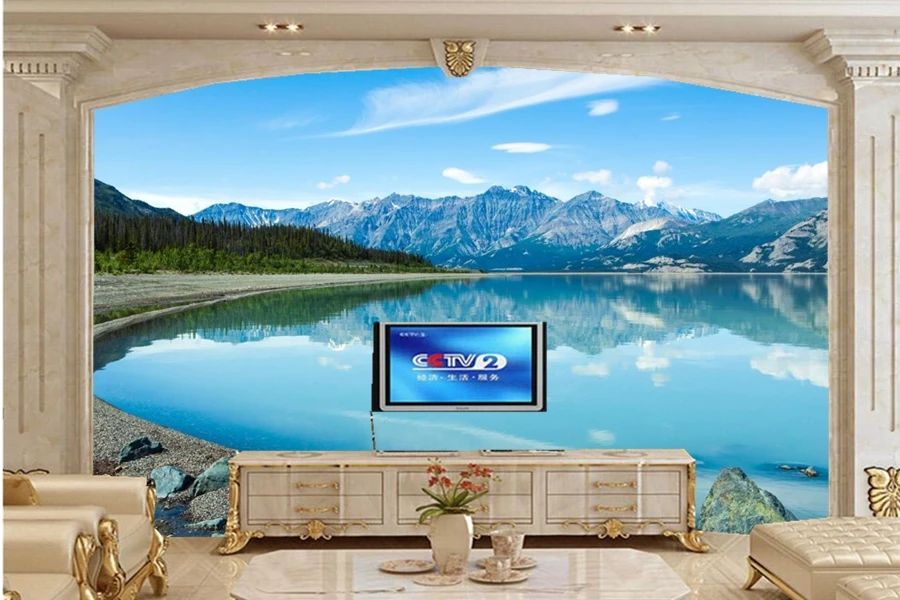 Kanada Ežeras, Kalnai, Akmenys, Dekoracijos, Ežeras, Gamta tapetai,papel de parede,svetainė, televizorius, sofa-sienos miegamajame 3d tapetai freskomis