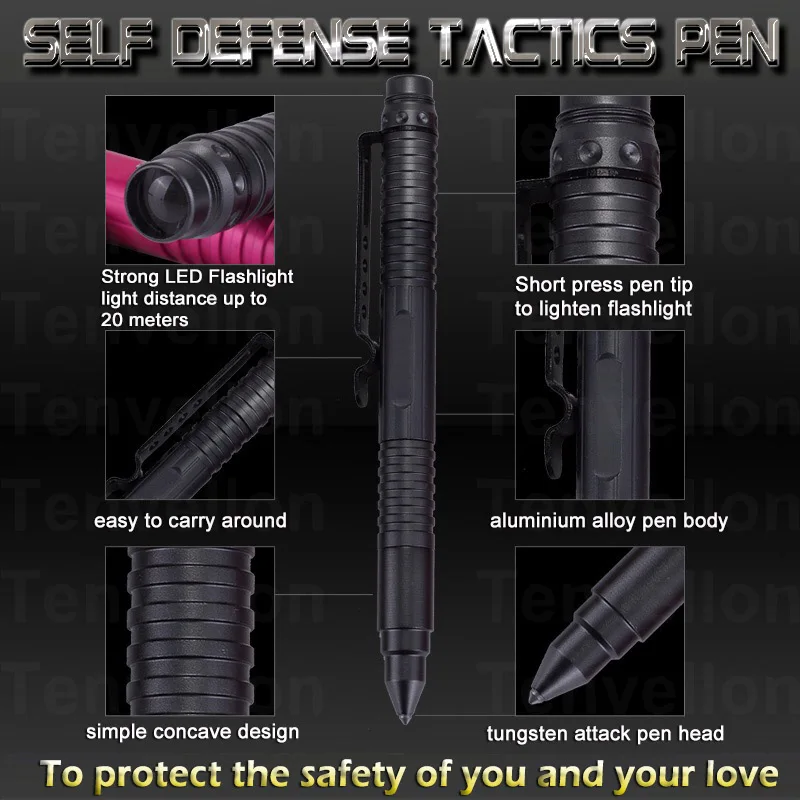 Karinis Taktinis Rašiklis savigynos Multi funkcijos LED Žibintuvėlis savigynos Reikmenys Apsaugos Gynybos Asmens Pen