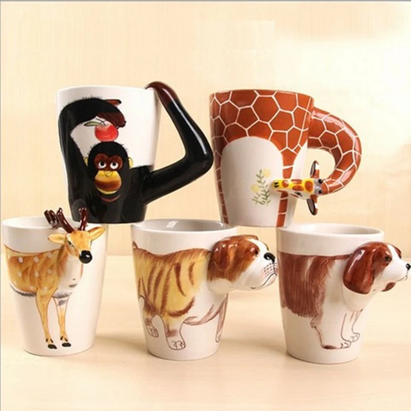 Keraminės Kavos Pieno Ttea Puodelis 3D Gyvūnų Formos, Rankomis Dažyti Elnias Žirafa Karvė, Beždžionė, Šuo, Katė, Kupranugarių, Dramblių Žirgų Taurės Kūrybos Dovana