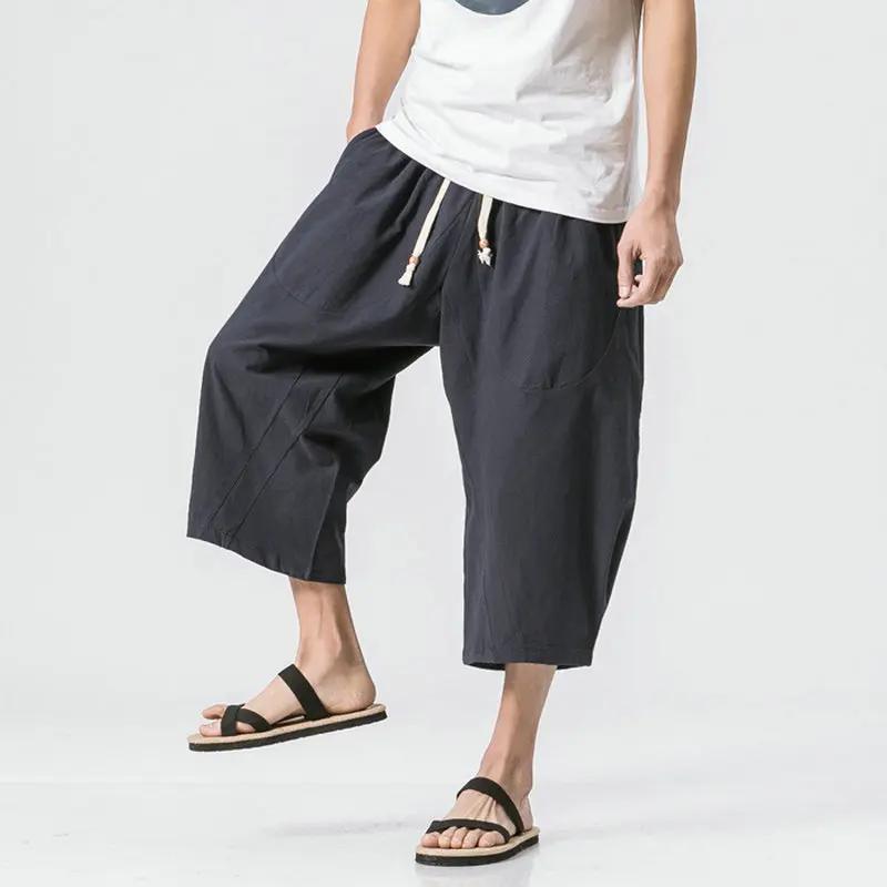 Kinų Stiliaus Atsitiktinis Kelnės Vyrams Vasaros Medvilnės Mens Haremo Kelnės Streetwear Sweatpants Kietas Blauzdos ilgio Kelnės Vyrams