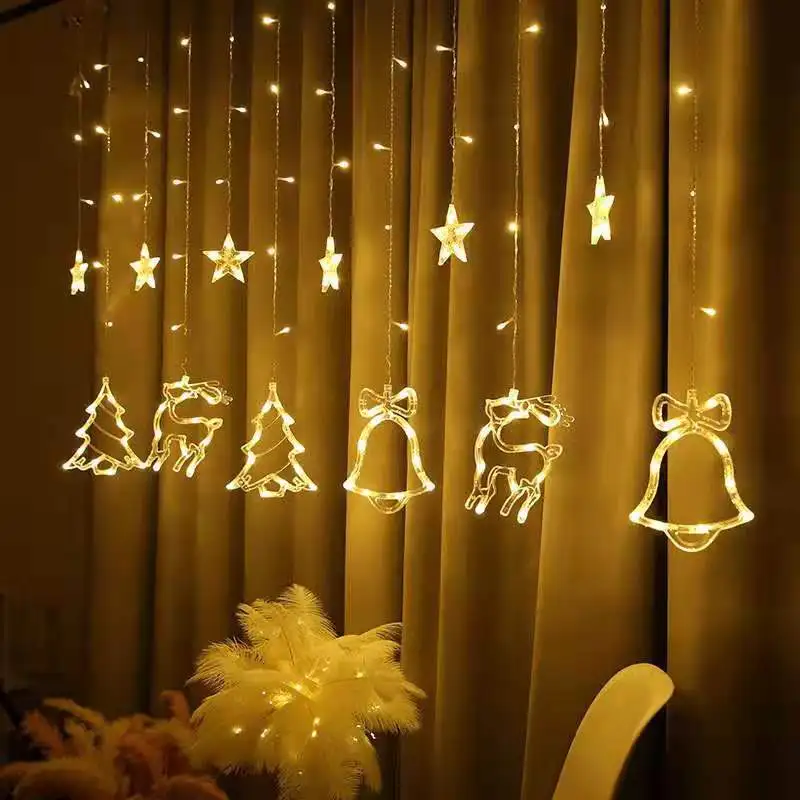 LED Kalėdų Elnias Medžio Varpai Star String Pasakų Žibintai Užuolaidų Šviesos Lauko Girlianda namams Šalis Naujųjų Metų Vestuvių Papuošalai