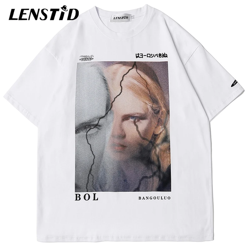 LENSTID Vasarą Vyrams trumpomis Rankovėmis Tshirts Hip-Hop Žaibo Mergina Atspausdintas T-Shirt 2021 Streetwear Harajuku Atsitiktinis vatos Pagaliukai Tees