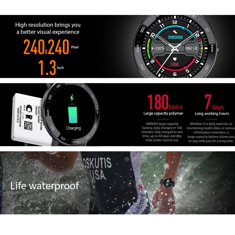 LIGE Visiškai Jutiklinis Ekranas Vyrų Smart Watch Širdies ritmo Monitoringo SmartWatch IP67 atsparus Vandeniui Sporto Smart Apyrankės, skirta 
