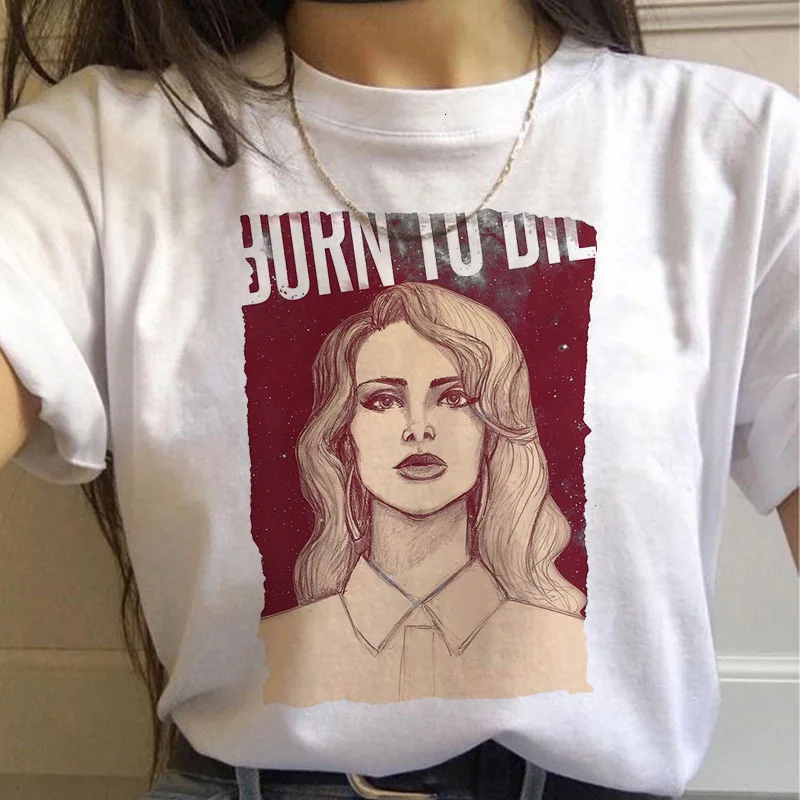 Lana Del Rey Ulzzang Moterų Vasaros marškinėliai Basic O-Kaklo T-shirt Ladies Dizainas, Print T-shirt Gražus korėjos T-shirt Moterims
