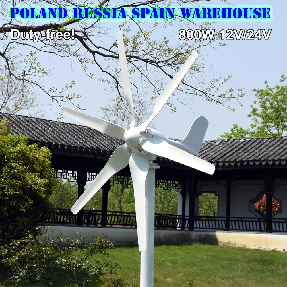 Lenkija Rusija 800W 12V 24V 6 peiliukai horizontalios vėjo turbina, generatorius vidaus vartojimui + vandeniui MPPT PADIDINTI vėjo įkroviklis, duomenų valdytojas