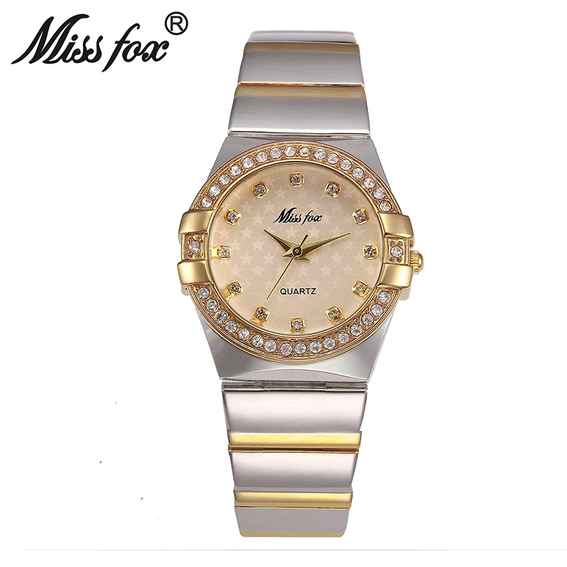 MISSFOX Aukso Laikrodžių Mados Prekės ženklo kalnų krištolas Relogio Feminino Dourado Laikrodis Moterims Xfcs Grils Superžvaigždė Pirminį Vaidmenį Laikrodžiai