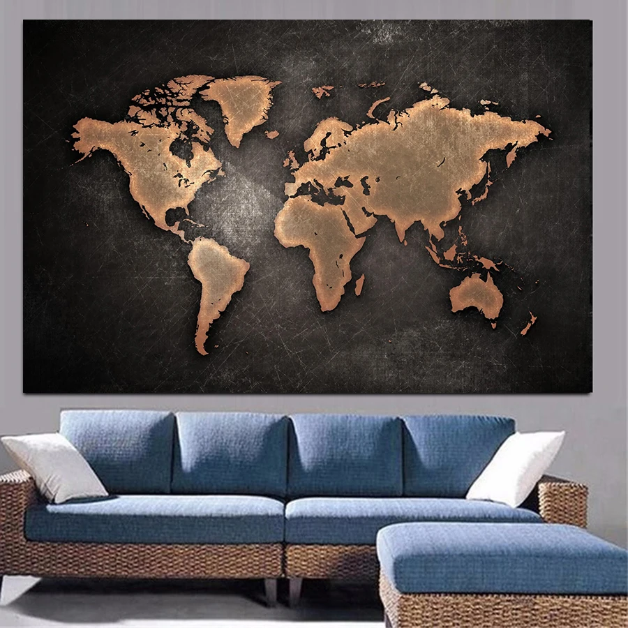 MUTU Drobės Tapybos Abstract 3D Pasaulio Žemėlapyje Klasikinės Juodos Pasaulio Žemėlapio Spausdinimo Ant Drobės 