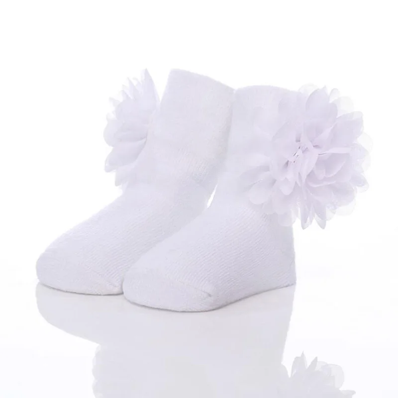 Mados gėlės kūdikio medvilnės kojinės šifono gėlių mergaičių kojinės