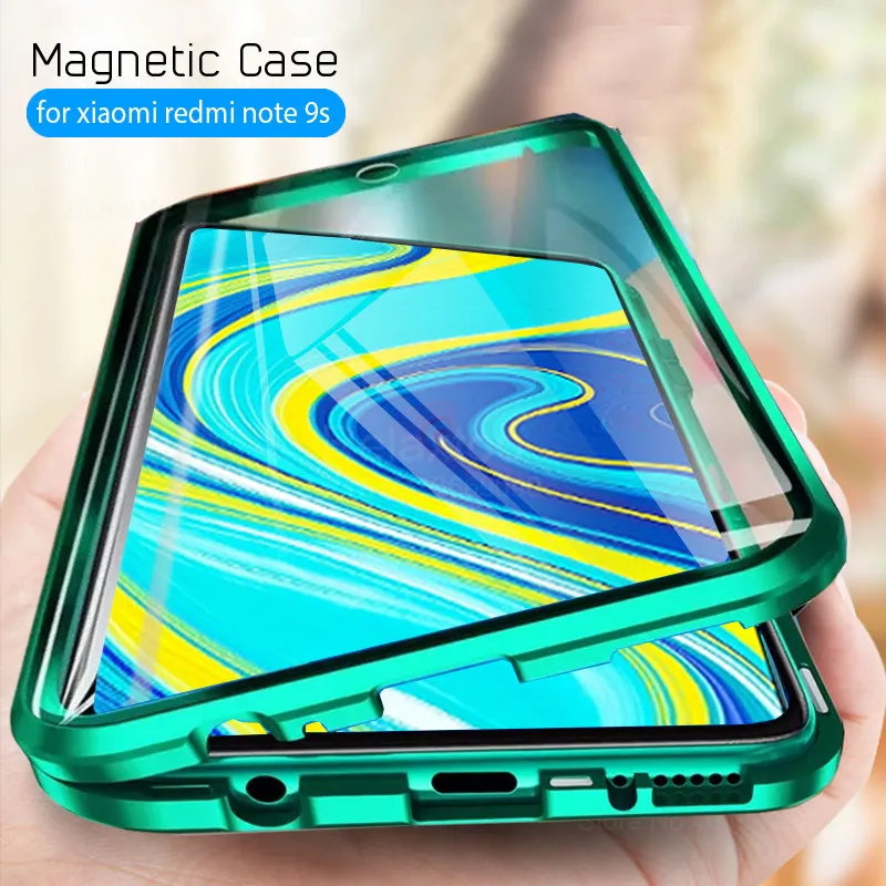 Magnetinio Adsorbcijos Metalo atveju Apie Xiaomi Redmi Pastaba 9s 9 Pro Max Telefono dėklas Dvipusis Stiklo 360 Visas Dengiamasis Rėmas Atveju