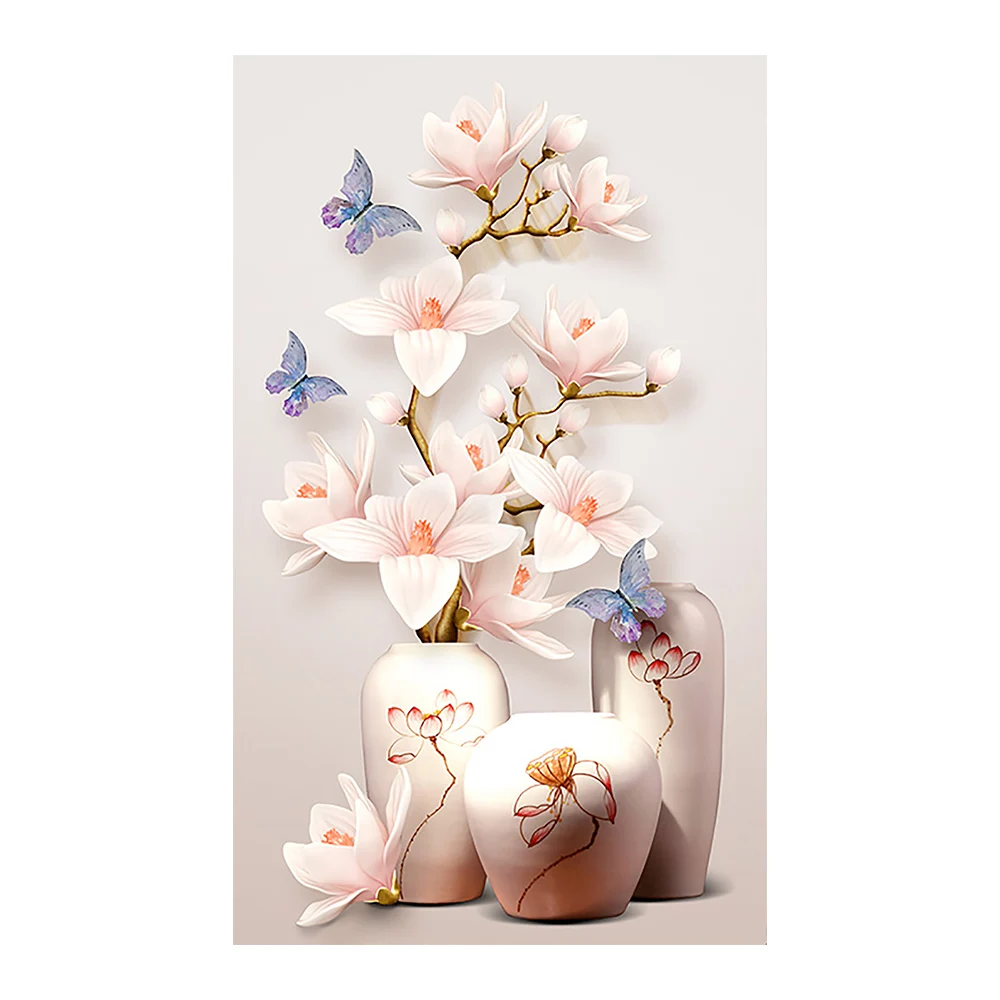 Magnolija drugelis gėlių vaza Diamond Tapybos Prieškambaris Gėlių Turo Visiškai Gręžimo PASIDARYK pats Mozaika, Siuvinėjimas 5D Kryželiu dovanos