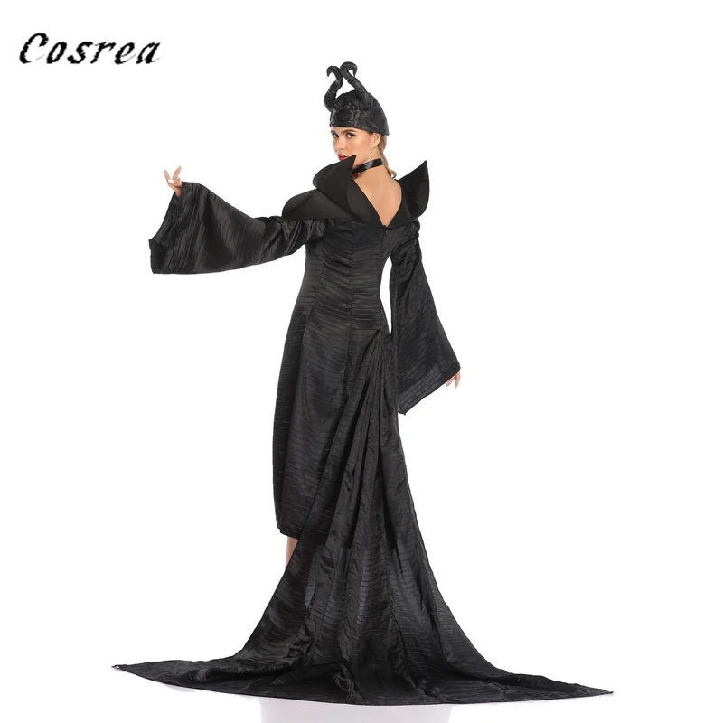 Maleficent Kostiumas Blogio Karalienė Ragana Dress+Šalmas Helovinas Fantasia Šalies Ragana Aprangą moterų Suaugusiųjų Ponios Raganos Skrybėlė