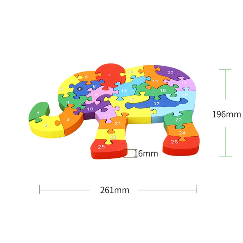 Medinės 3D Dėlionės Švietimo Žaislai, Gyvūnai, Dramblių ir Karvių Dinozaurą-Galvosūkį Medienos Žaislai Vaikams Numeriais Abėcėlės Raides Mokymosi Žaislai