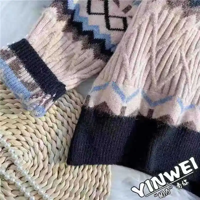 Megztinis moterų 2020 m. rudens ir žiemos naujas laisvas megztinis spalvų laukinių megztinis madinga retro temperamentas viršutinį sluoksnį