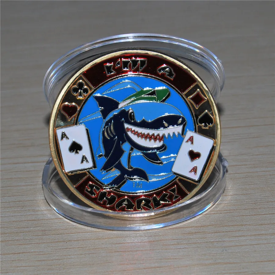 Metalo Monetos Pokerio Kortos Guard Raštas Texas Hold ' Em Pokerio Žetonų Lošimų ir Pramogų Su plastikiniu Dangčiu aš Ryklys