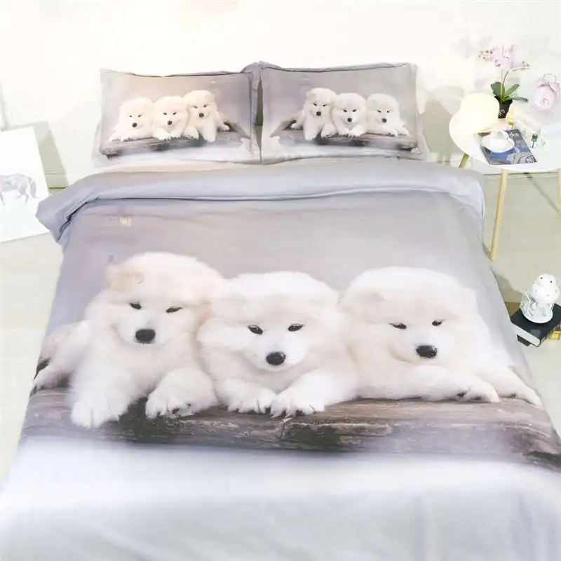Mielas patalynės komplektai baltas šuo antklode padengti 3D gyvūnų sidabras bedlinens vaikai, žavinga lova, drabužių 3pcs mergaičių gražių lovatiesė