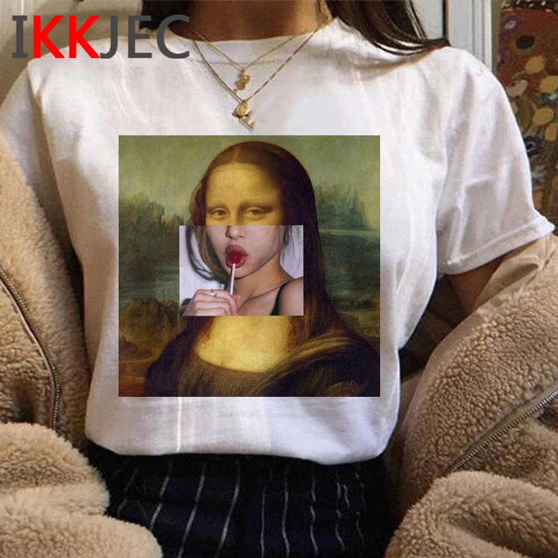 Mona Lisa Estetinės Vintage Marškinėliai Moterims Juokingas Animacinių filmų Harajuku T-shirt Ladies Grafinis Mados Marškinėlius Streetwear Viršuje Tee Moteris