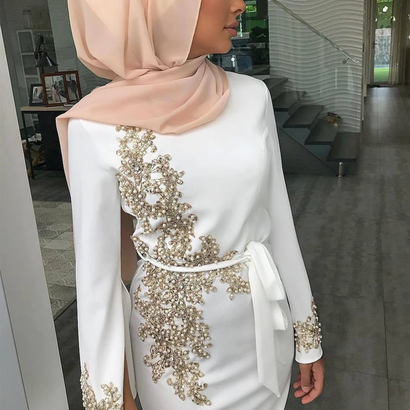 Moteris Musulmonų Dubajus Abaja Ilgomis Rankovėmis Maxi Suknelė Gėlių Nėrinių Duobute Hijab Kaftan