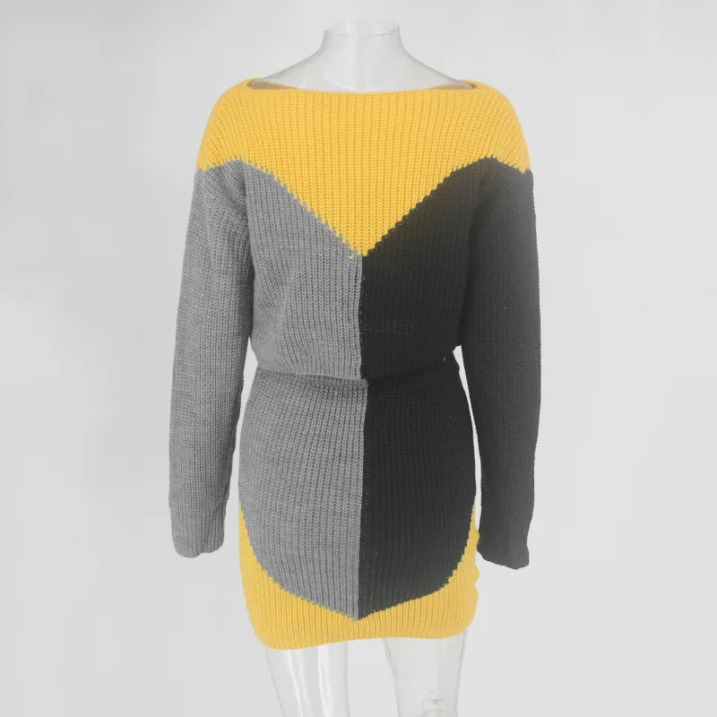 Moterys naujas spalvingas kratinys off peties ilgomis rankovėmis megztiniai mini midi sijonai dviejų dalių rinkiniai tracksuit, komplektai, S-2XL GL6086