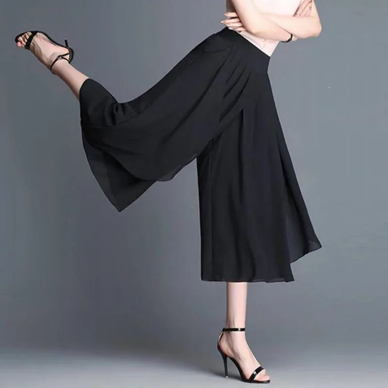 Moterų Atsitiktinis Palaidų Pločio Kojų Kelnės Derliaus Elastinga Juosmens Kelnės Daugiasluoksnis Sijonas Stilius Atsitiktinis Negabaritinių Kelnės