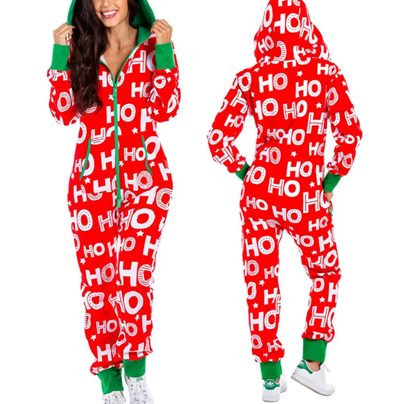 Moterų Jumpsuits Kalėdų Romper Žiemos Pižama ilgomis Rankovėmis su Užtrauktuku Aukšto Kaklo Skrybėlę Išlaikyti Šiltas Mergina Drabužių Patenka Sleepwear