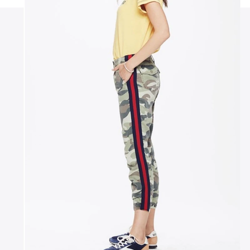 Moterų Kamufliažas Džinsai Su Pusė Dryžuota Jeans Woman Džinsus 2018 m. Vasaros Kelnės Cool Denim Derliaus Tiesūs Džinsai streetwear naujas