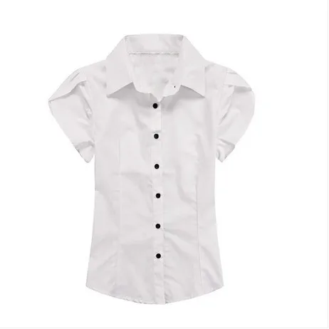 Moterų Naujų OLIS Balti Marškinėliai Moteriška Trumpas Rankovėmis darbo drabužiai Mygtuką Iki Palaidinė 