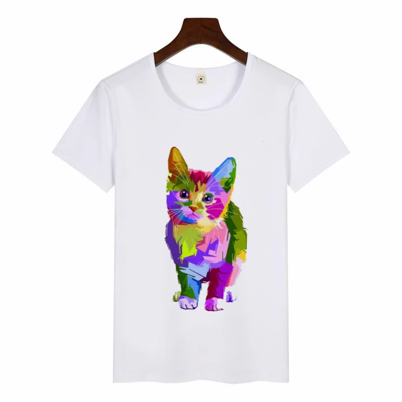 Moterų katė piešimo spausdinti marškinėliai Atsitiktinis Spausdinti Grafinis Tee moterų Spalvinga marškinėliai Vasaros Harajuku ropa mujer Trumpas Rankovėmis Viršūnes