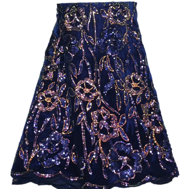 Moterų suknelės, audiniai prancūzų Nėriniai gėlės, pagaminti pagal karališkosios mėlynos ir aukso spalvos blizgučiai populiariausi naujausias Aksomo, nėrinių audinys